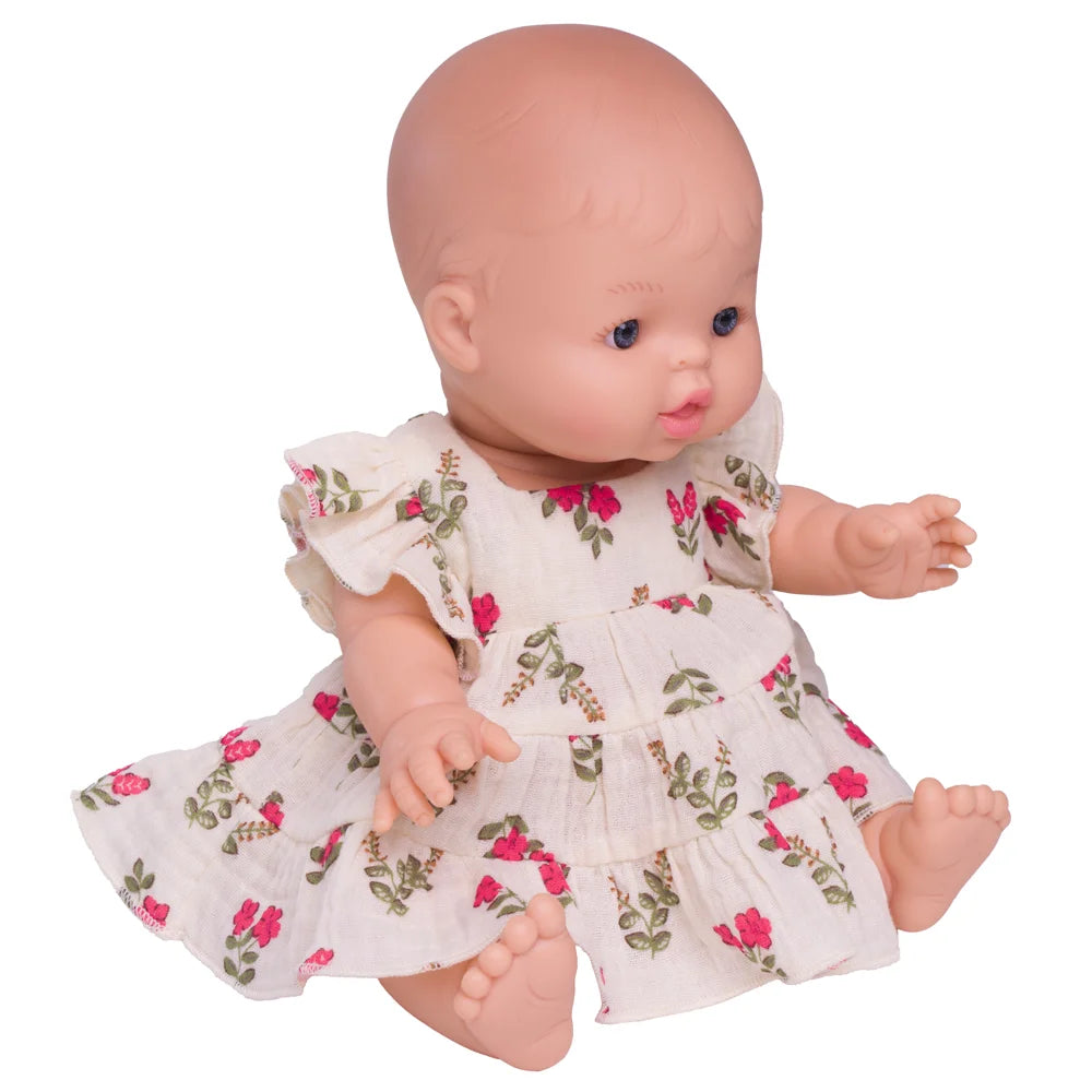 Robe sans manches à étages liberty pour poupée 34 à 37 cm