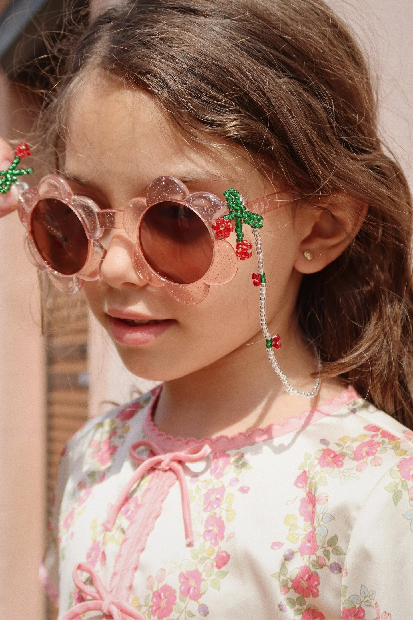 Lunettes de soleil fleur - Paillettes roses