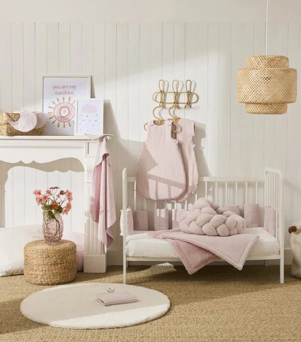 Cape de bain bambou + gant – Rayé vieux rose - BB&Co