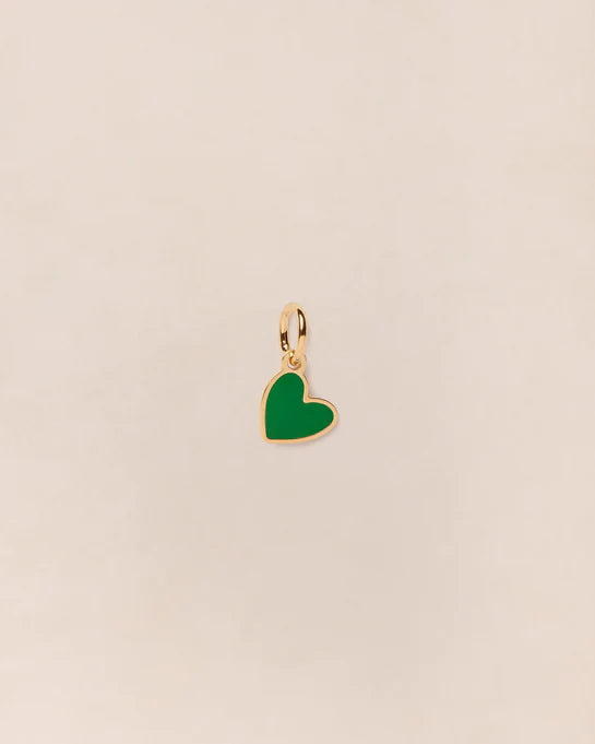 Le médaillon Cœur Manon émail vert et or fin 24 carats - 7mm