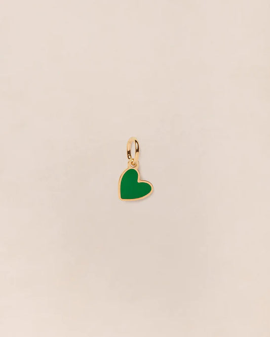 Le médaillon Cœur Manon émail vert et or fin 24 carats - 7mm