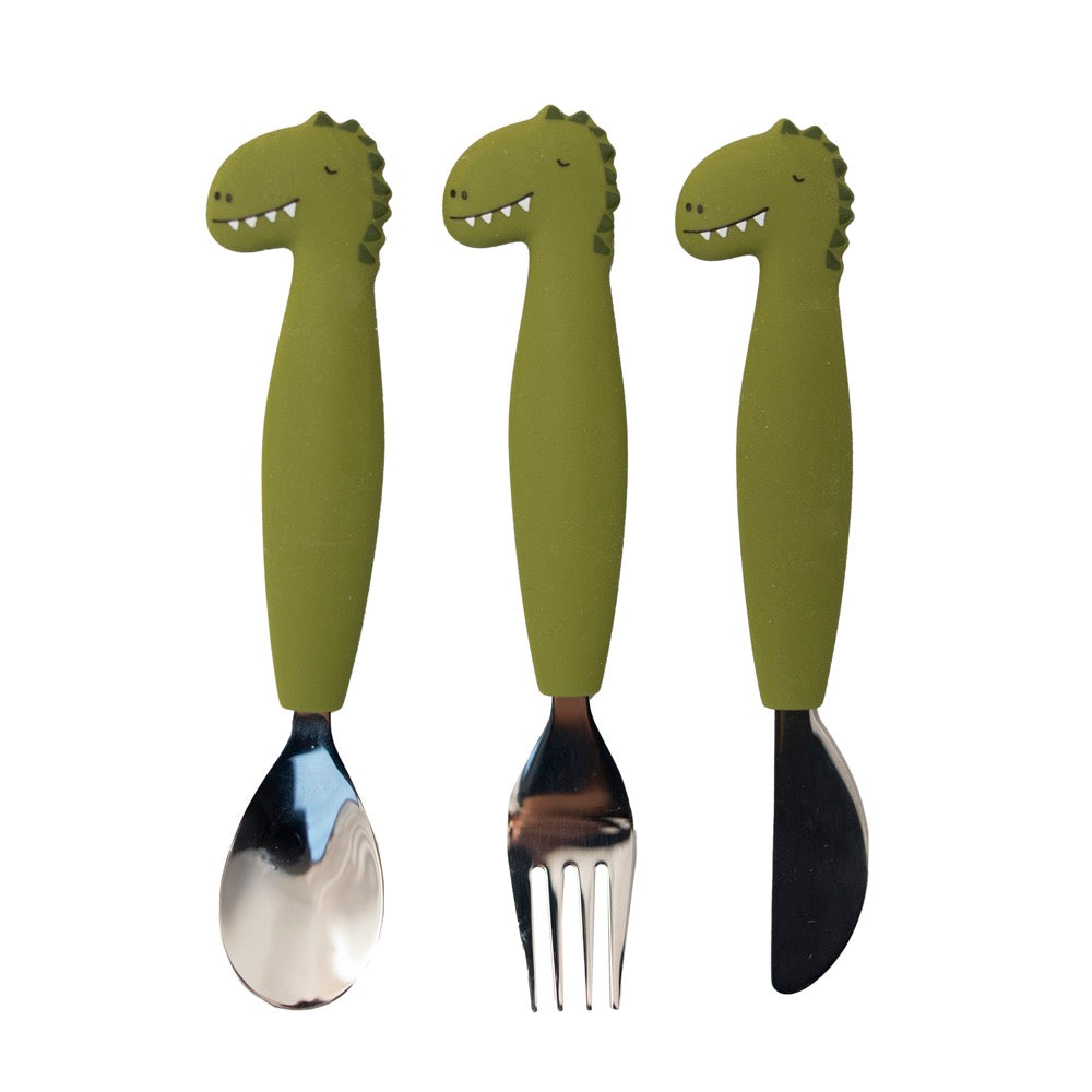 Couverts 3 pièces en silicone - Mr. Dino