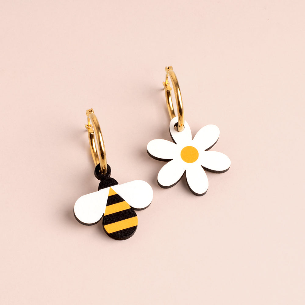 Bee and flower earrings