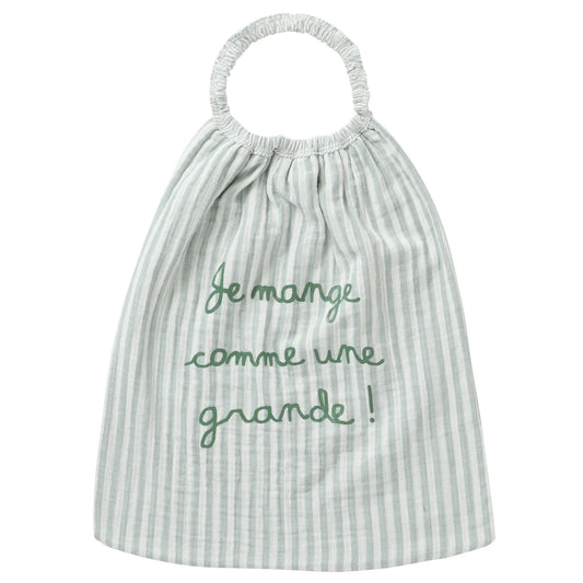 Serviette élastiquée “comme un grand” - rayé vert de gris