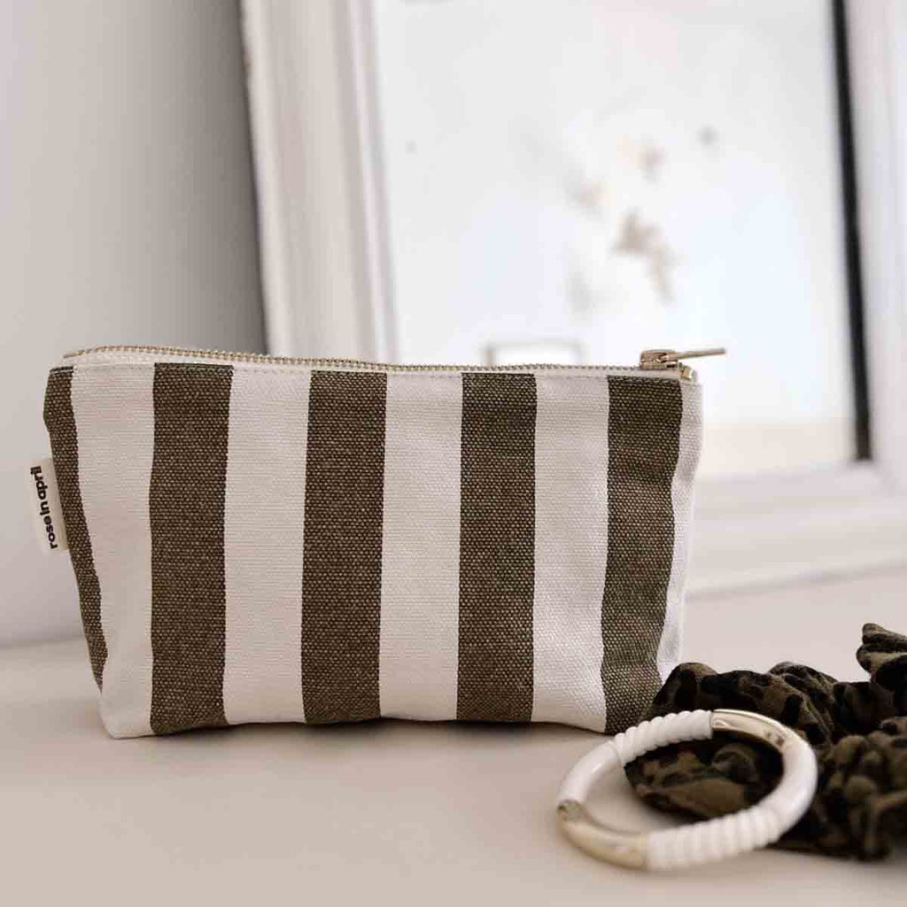 Trousse Sofia  Rayures Olive / Greige
