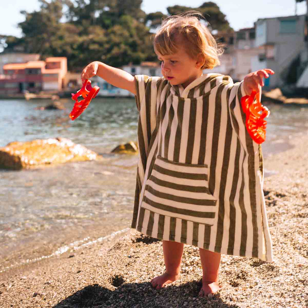 Poncho de bain Suzon Rayures kaki 1-3 ans
