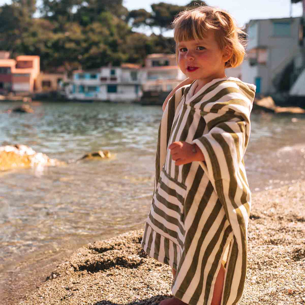 Poncho de bain Suzon Rayures kaki 4-6 ans