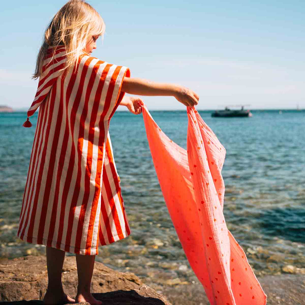 Poncho de bain Suzon Rayures Rouge 4-6 ans