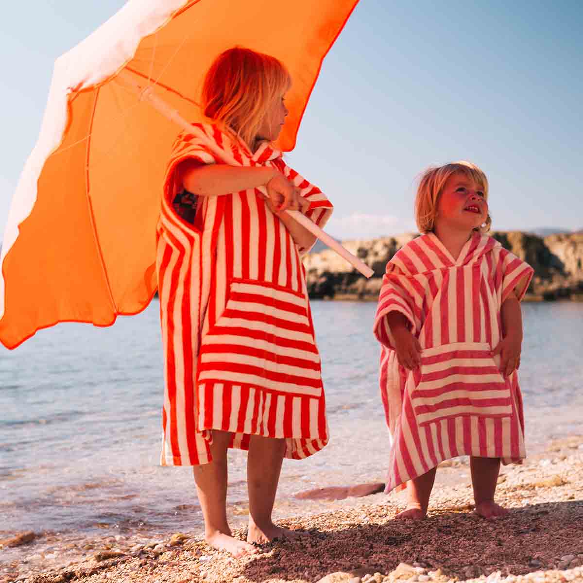 Poncho de bain Suzon Rayures Rouge 4-6 ans