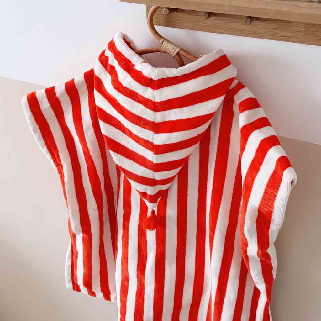 Poncho de bain Suzon Rayures Rouge 4-6 ans