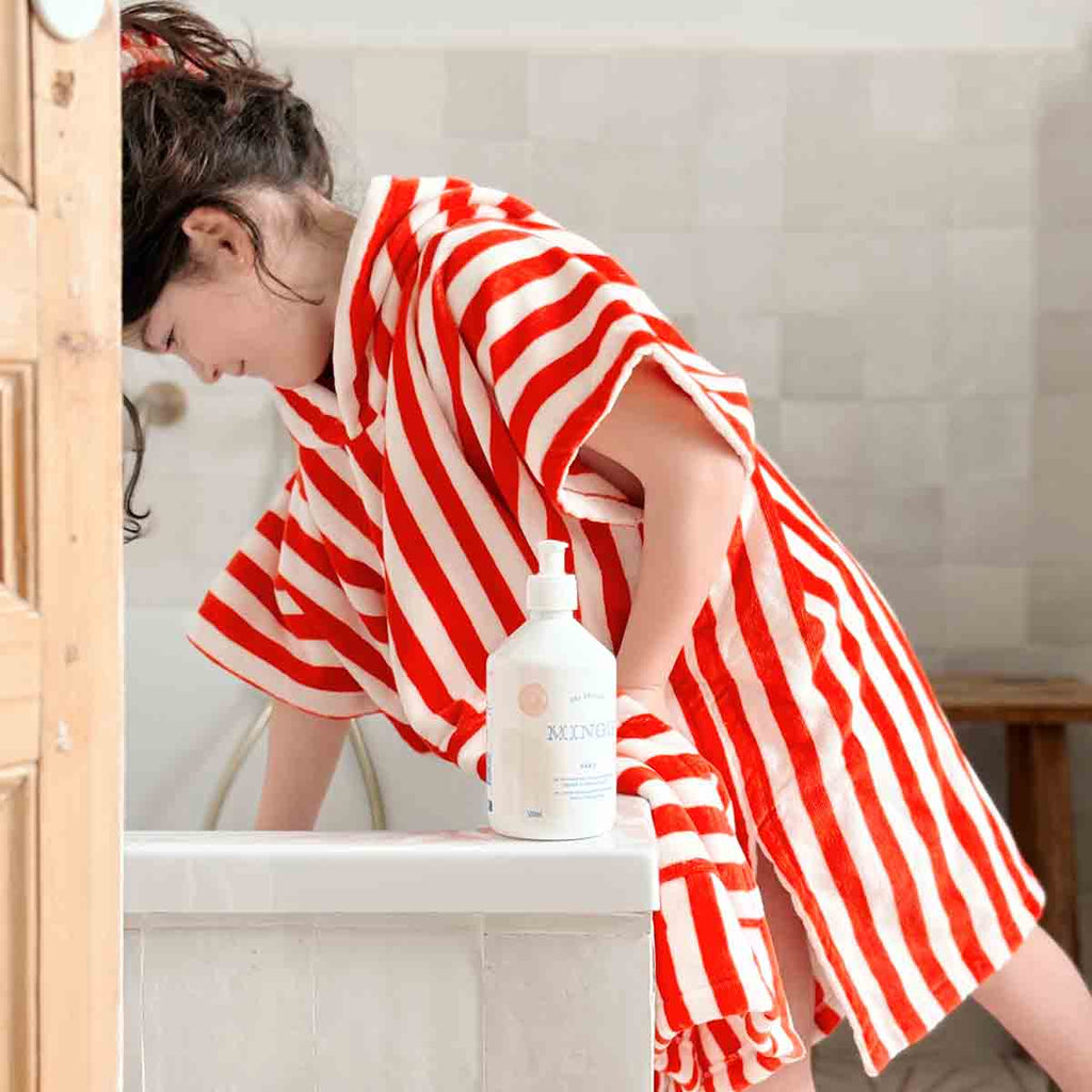 Poncho de bain Suzon Rayures Rouge 4-6 ans