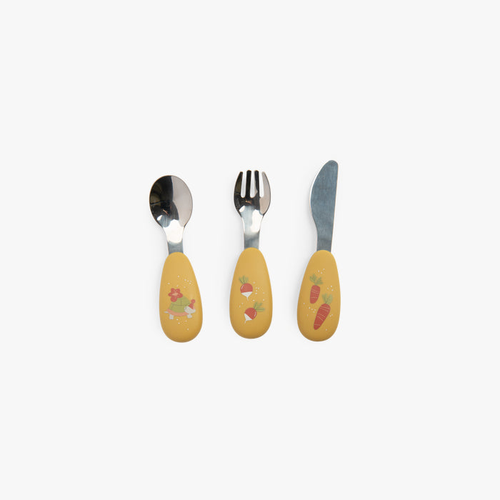 Set couverts silicone Trois petits lapins