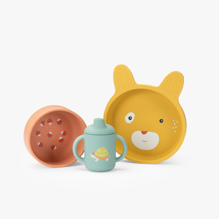 Set vaisselle silicone Trois petits lapins