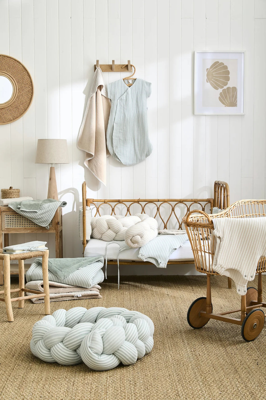 Gigoteuse ouatinée rayé vert de gris – Soft Stripes