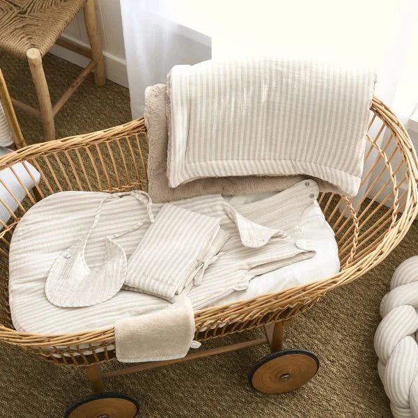 Lot de 2 bavoirs naissance en gaze de coton rayé galet – Soft Stripes