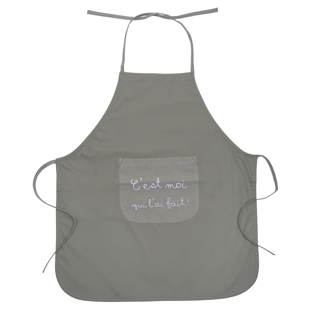 Tablier de cuisine “C’est moi qui l’ai fait” en tissu imperméable vert sauge - BB&Co