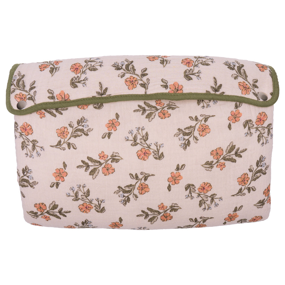 Tapis à langer pliable avec poches en gaze de coton fleurs / vert fougère - BB&Co