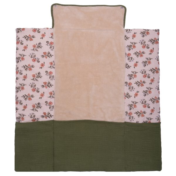 Tapis à langer pliable avec poches en gaze de coton fleurs / vert fougère - BB&Co