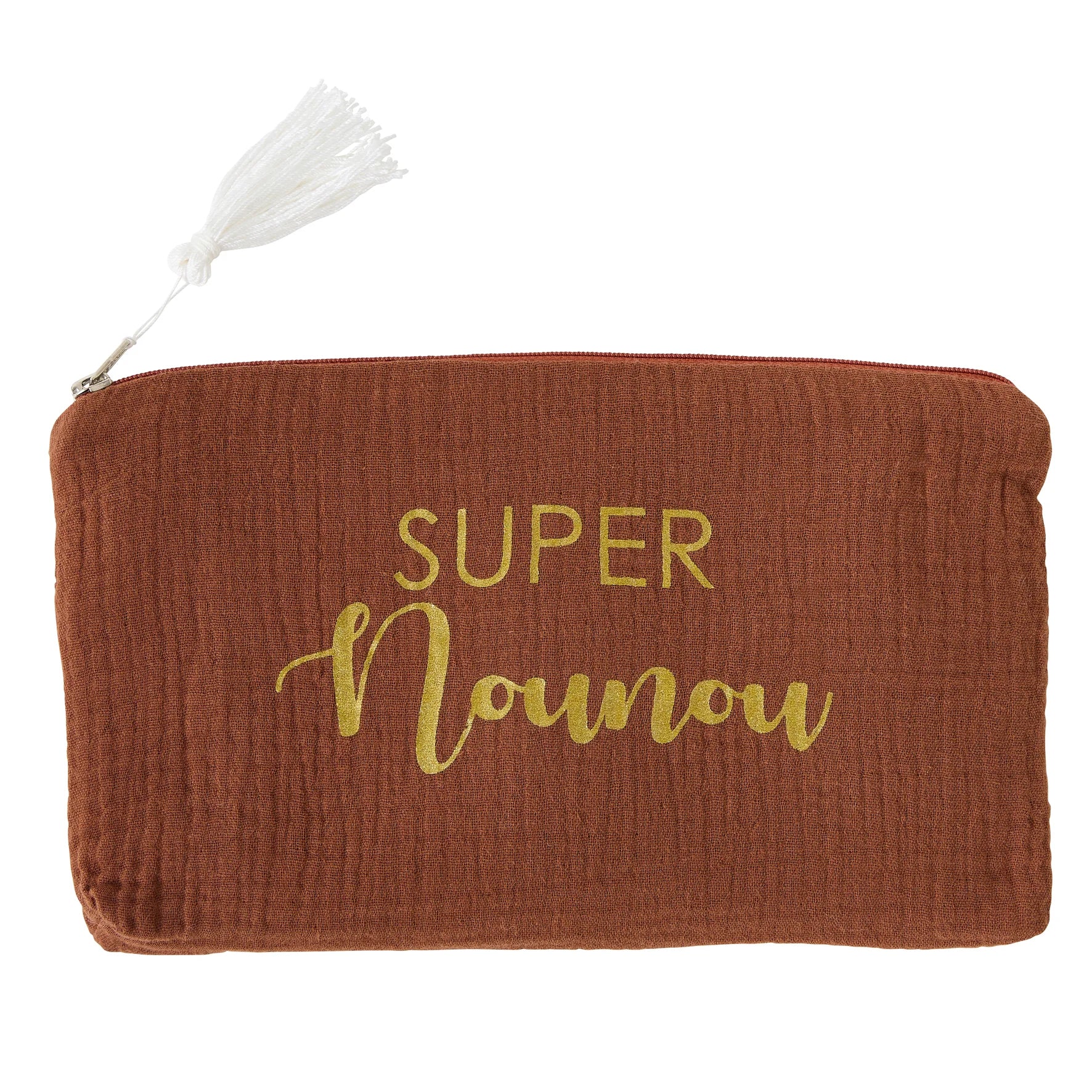 Trousse cadeau zippée “Super nounou” gaze de coton Toffee