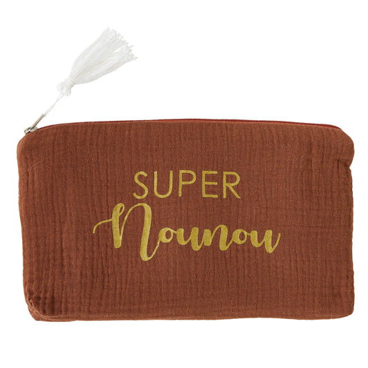 Trousse cadeau zippée “Super nounou” gaze de coton Toffee