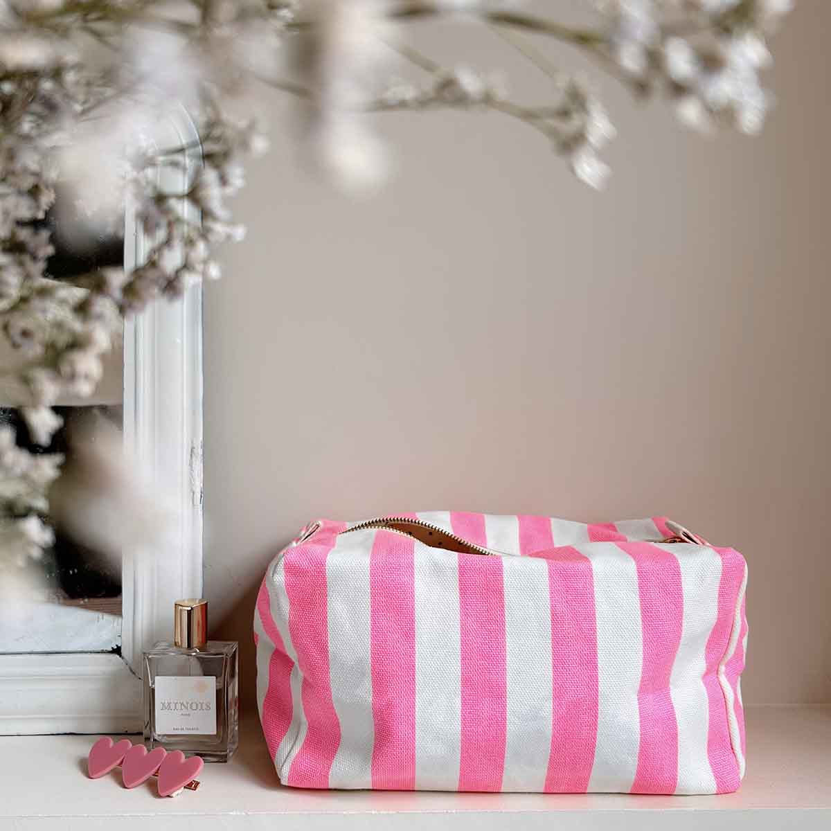 Trousse de toilette Vic - Rayures Rose fluo