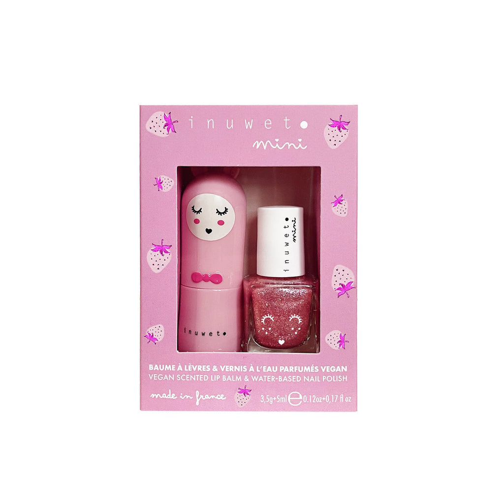 Coffret Rose duo baume à lèvres et vernis à l'eau - Fraise - INUWET