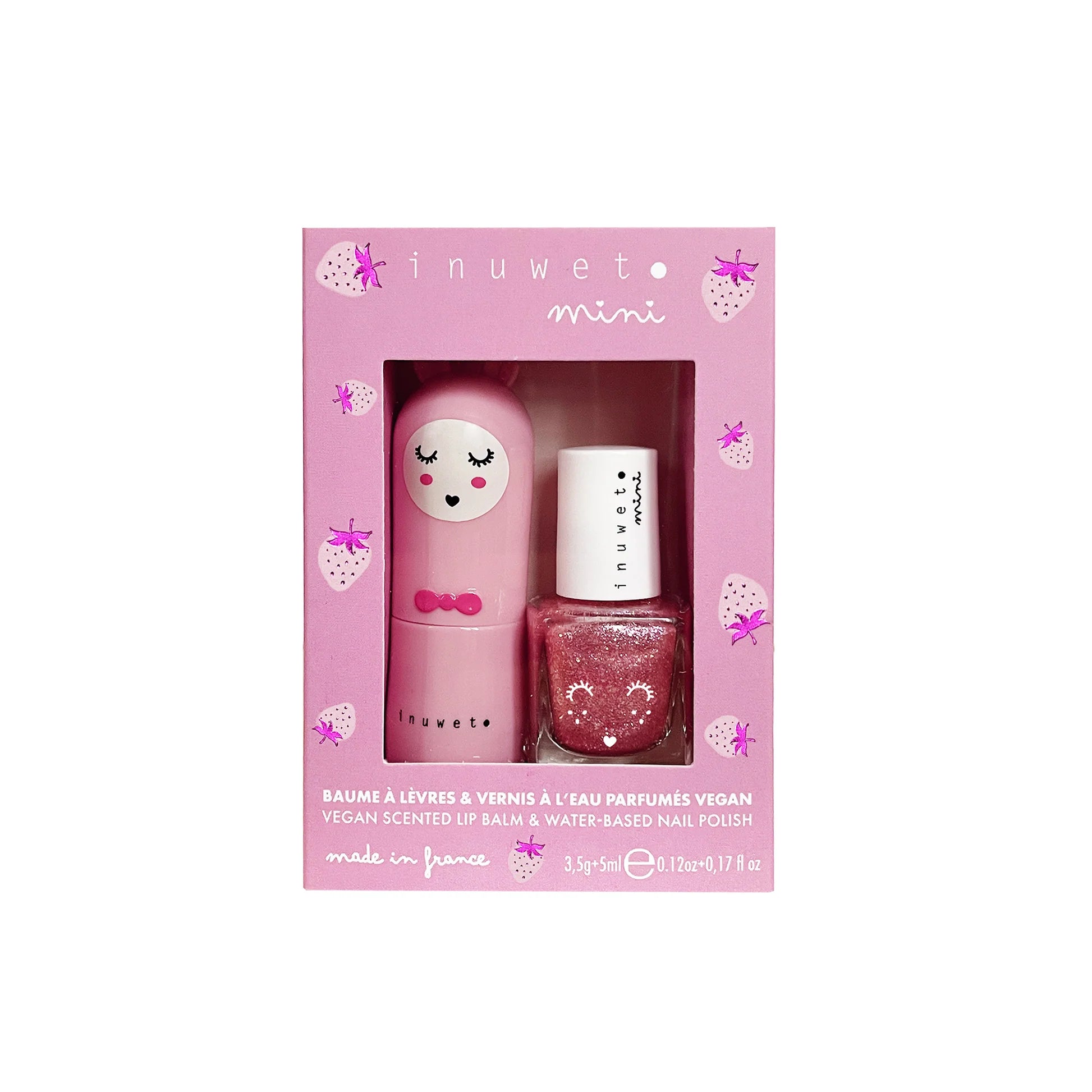 Coffret Rose duo baume à lèvres et vernis à l'eau - Fraise - INUWET