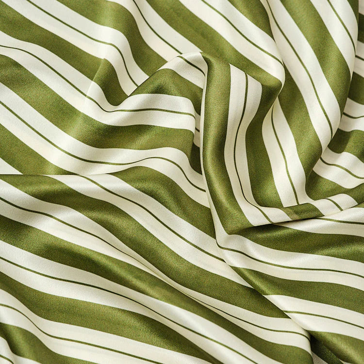 Taie d'oreiller 100% pure soie de mûrier- Rayures vertes 65x65cm