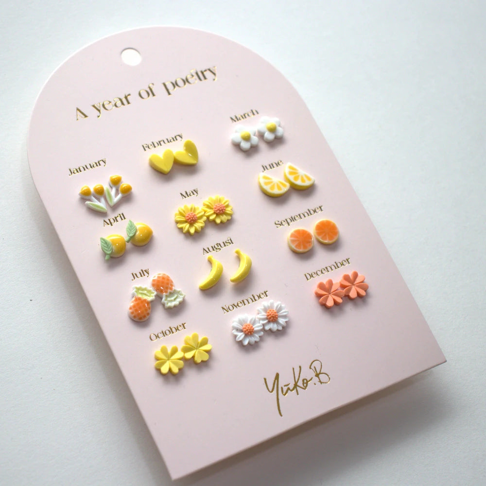 Boucles d’oreilles Un an de poésie Vive 12 Paires - Yuko B