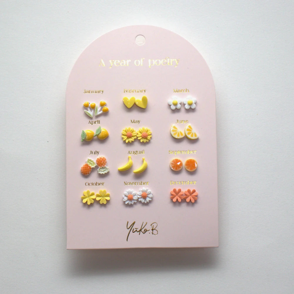 Boucles d’oreilles Un an de poésie Vive 12 Paires - Yuko B