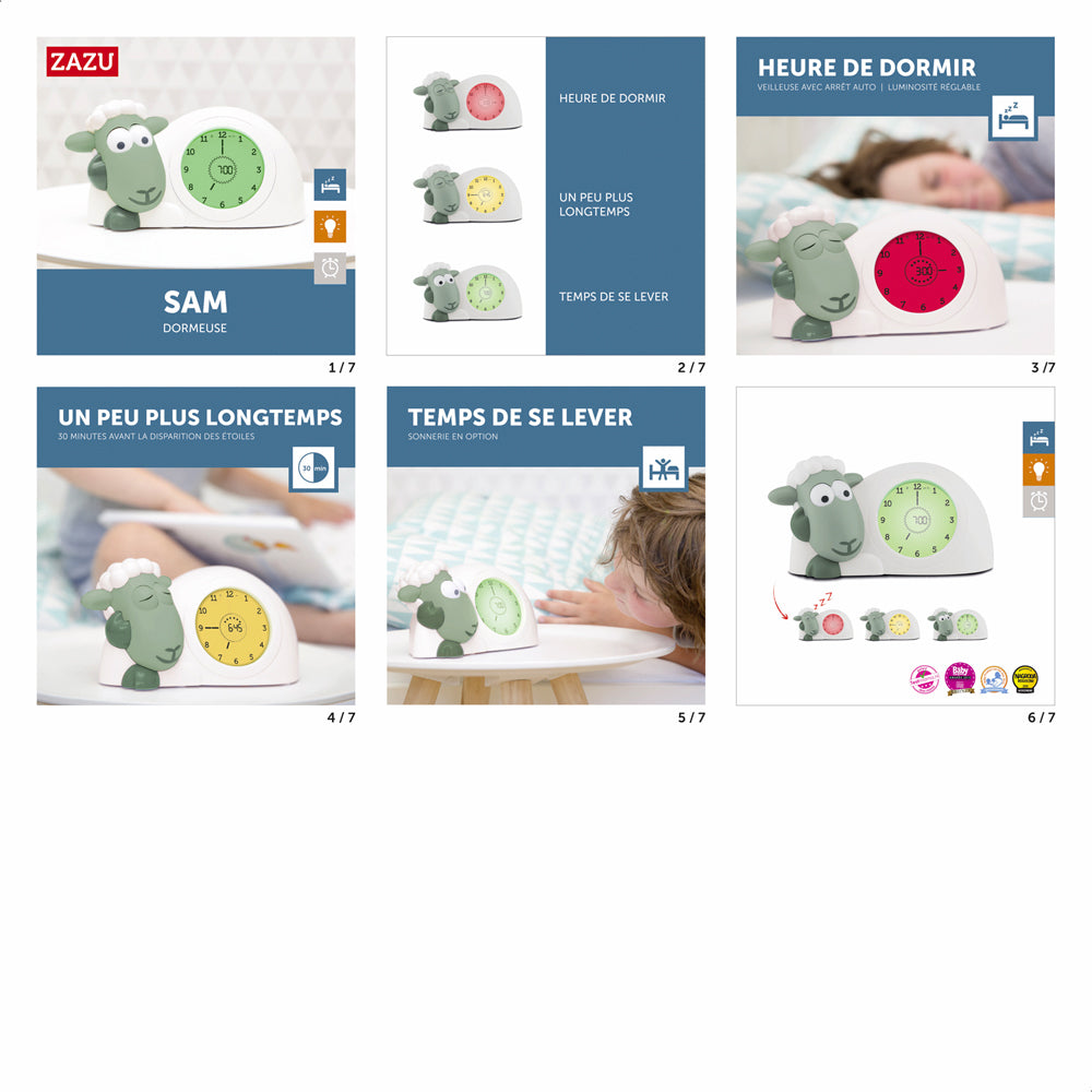 Zazu – Sam le mouton – Réveil éducatif avec veilleuse – sauge