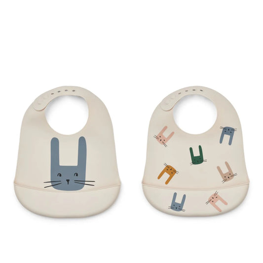 Lot de 2 bavoirs en silicone Tilda - Bunny / Sandy