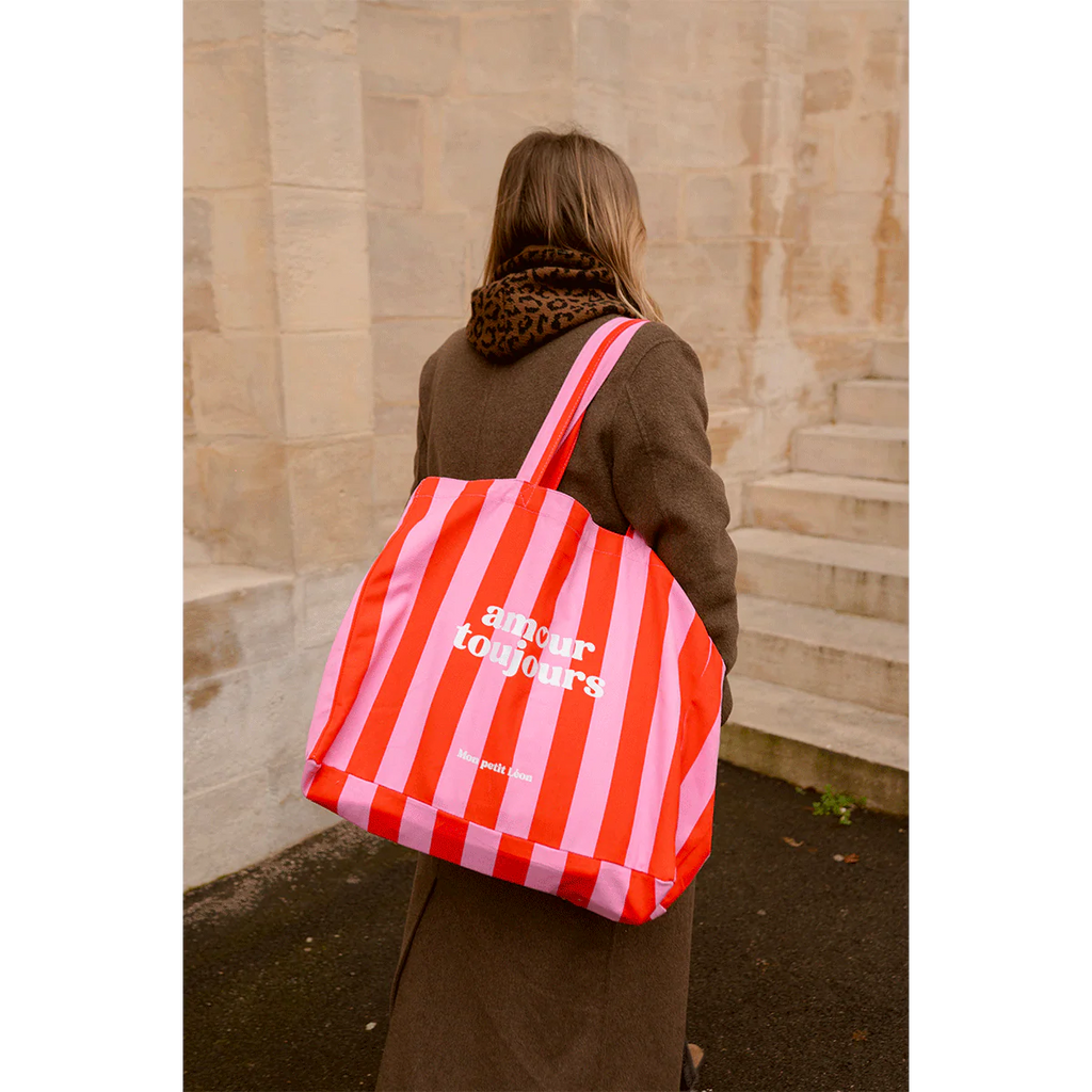 Cabas XXL Rayures rose et rouge Amour toujours