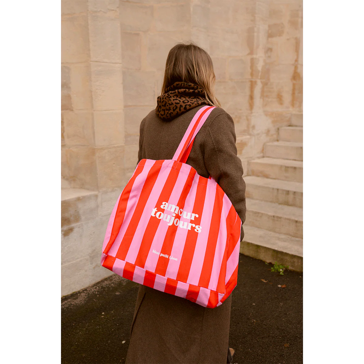 Cabas XXL Rayures rose et rouge Amour toujours