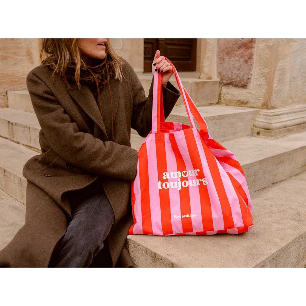 Cabas XXL Rayures rose et rouge Amour toujours