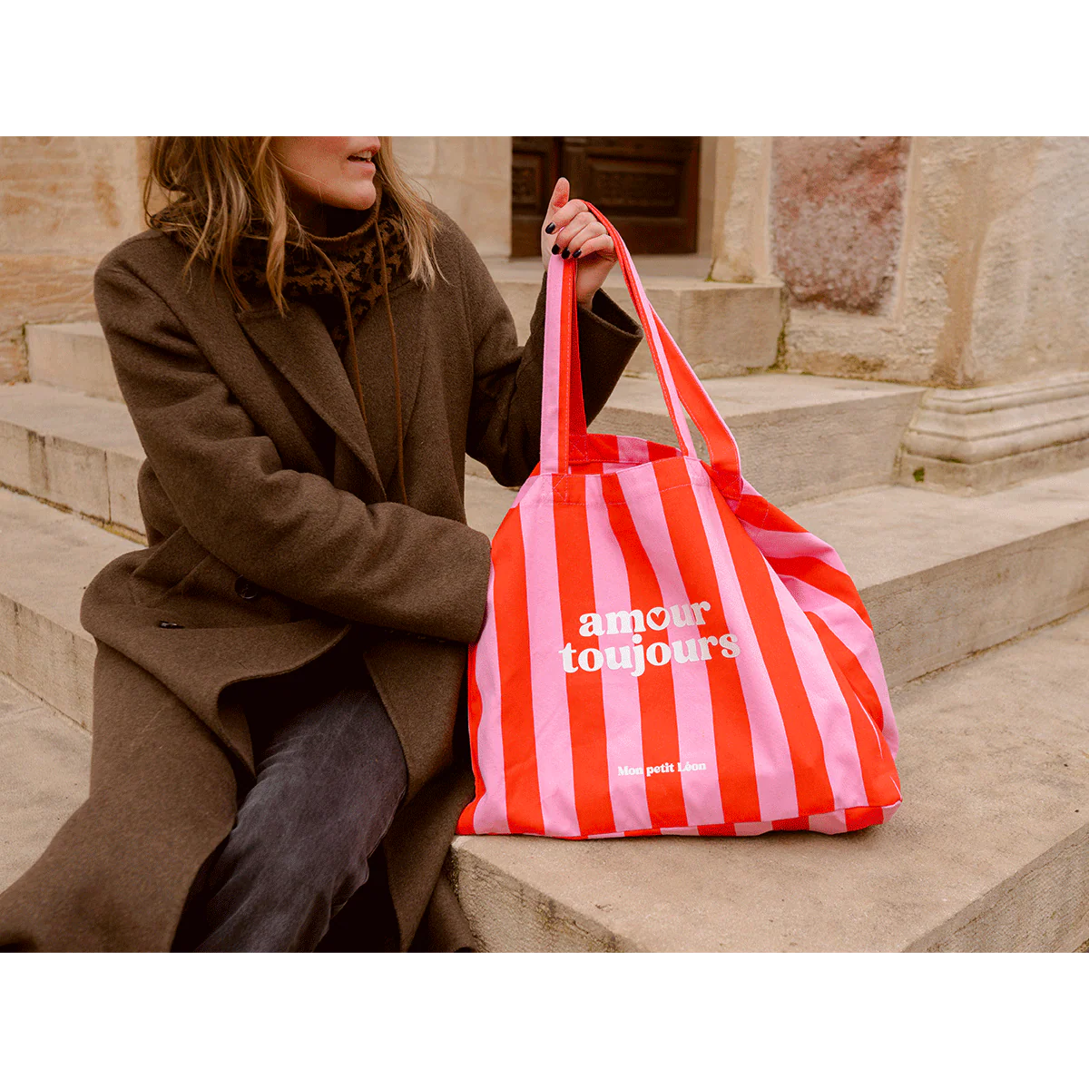 Cabas XXL Rayures rose et rouge Amour toujours