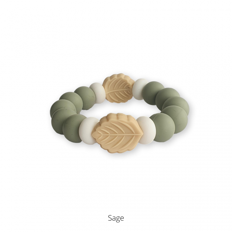 Anneau de dentition en perles de bois et silicone Leaf - CHEWIES & MORE