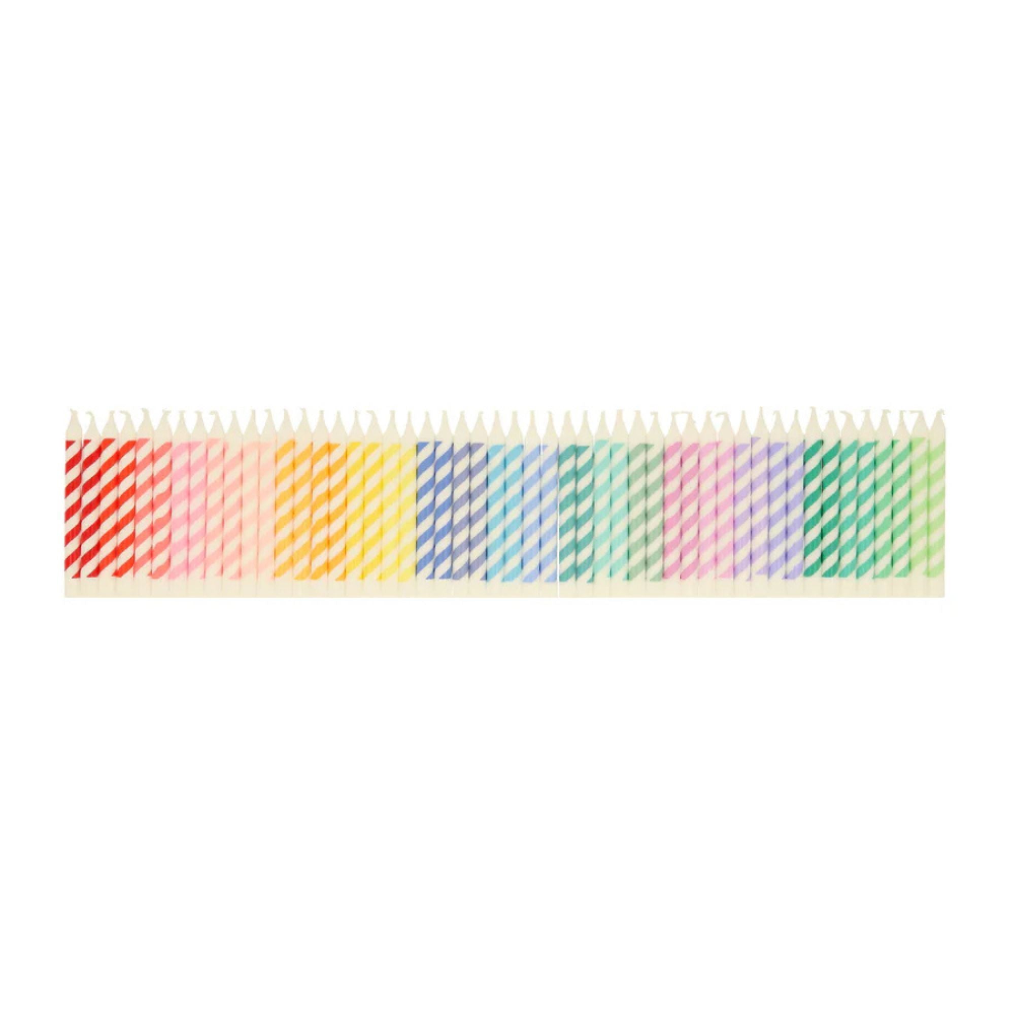 Assortiment de 50 mini bougies Arc-en-ciel à rayures - MERI MERI