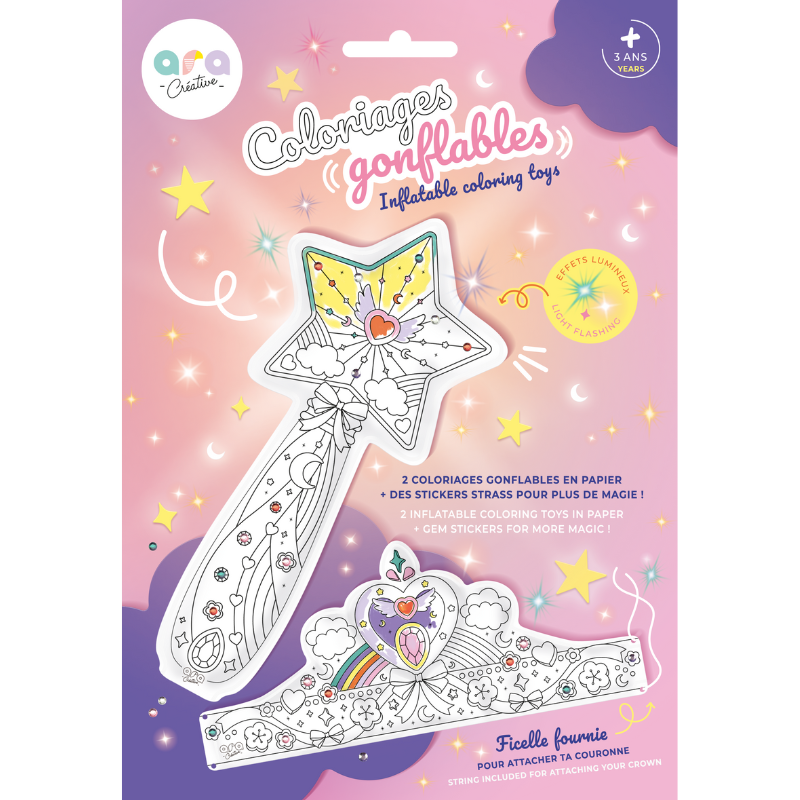 Coloriages Gonflables – 1 baguette magique lumineuse et 1 couronne