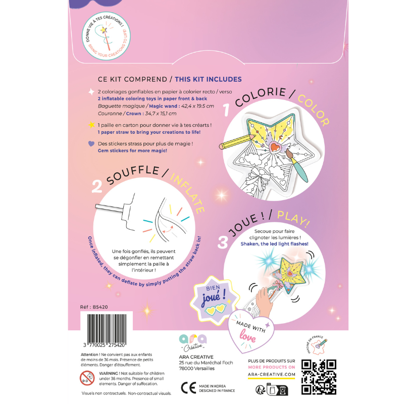 Coloriages Gonflables – 1 baguette magique lumineuse et 1 couronne