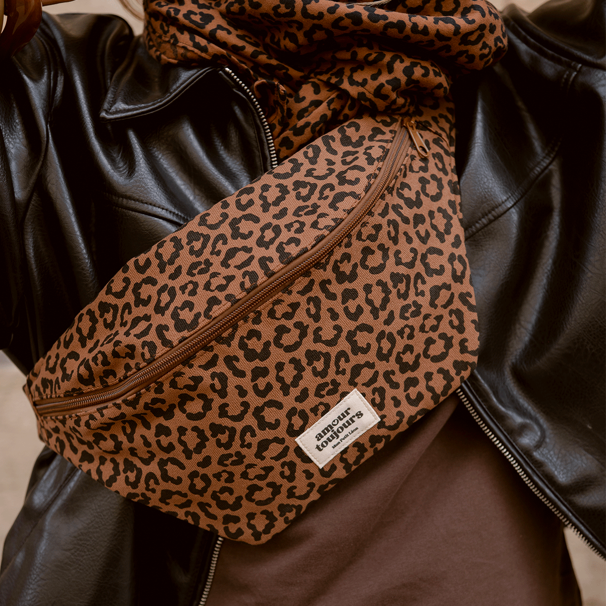 Sac banane adulte coton - Léopard foncé, Amour toujours