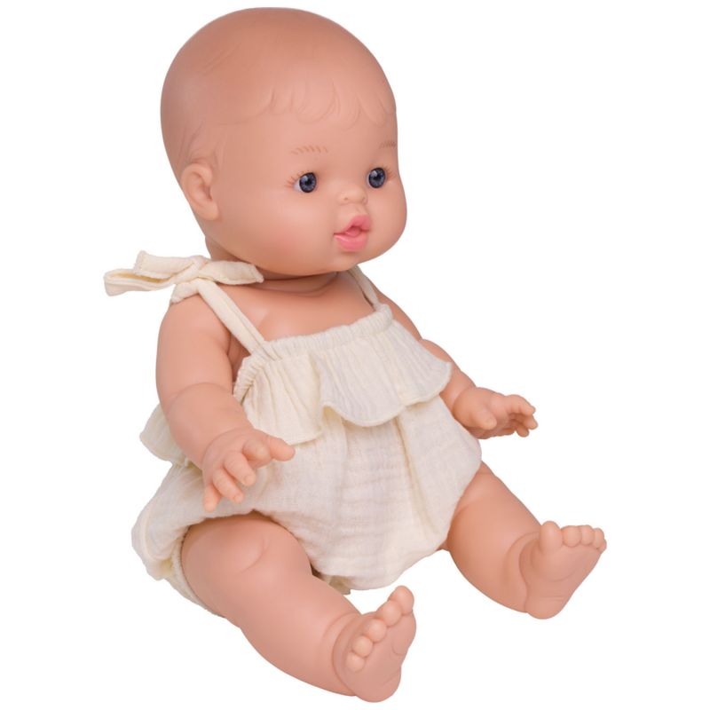 Barboteuse bretelles gaze écru pour poupée 34 à 37 cm