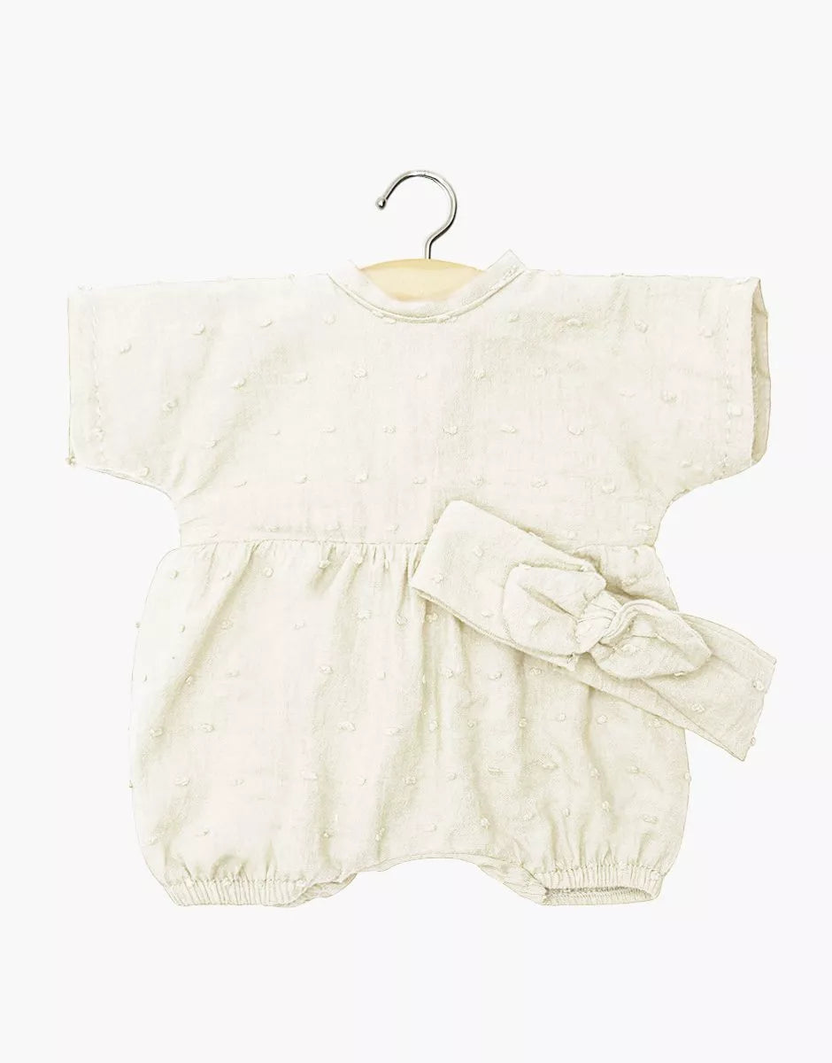 Cuties – Barboteuse Noa et son headband en plumetis écru