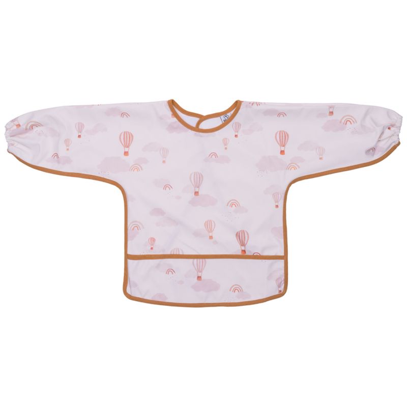 Bavoir-tablier tissu imperméable montgolfières crème et camel