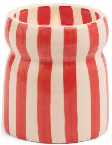 Bougie parfumée en céramique rayée rouge – Baie d’hibiscus