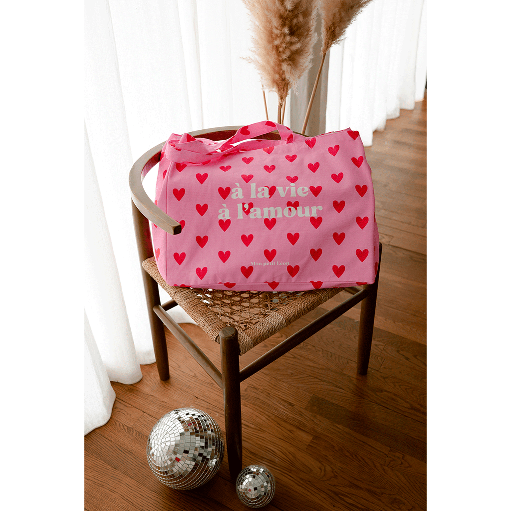 Cabas XXL - Coeurs roses et rouges, A la vie à l'amour