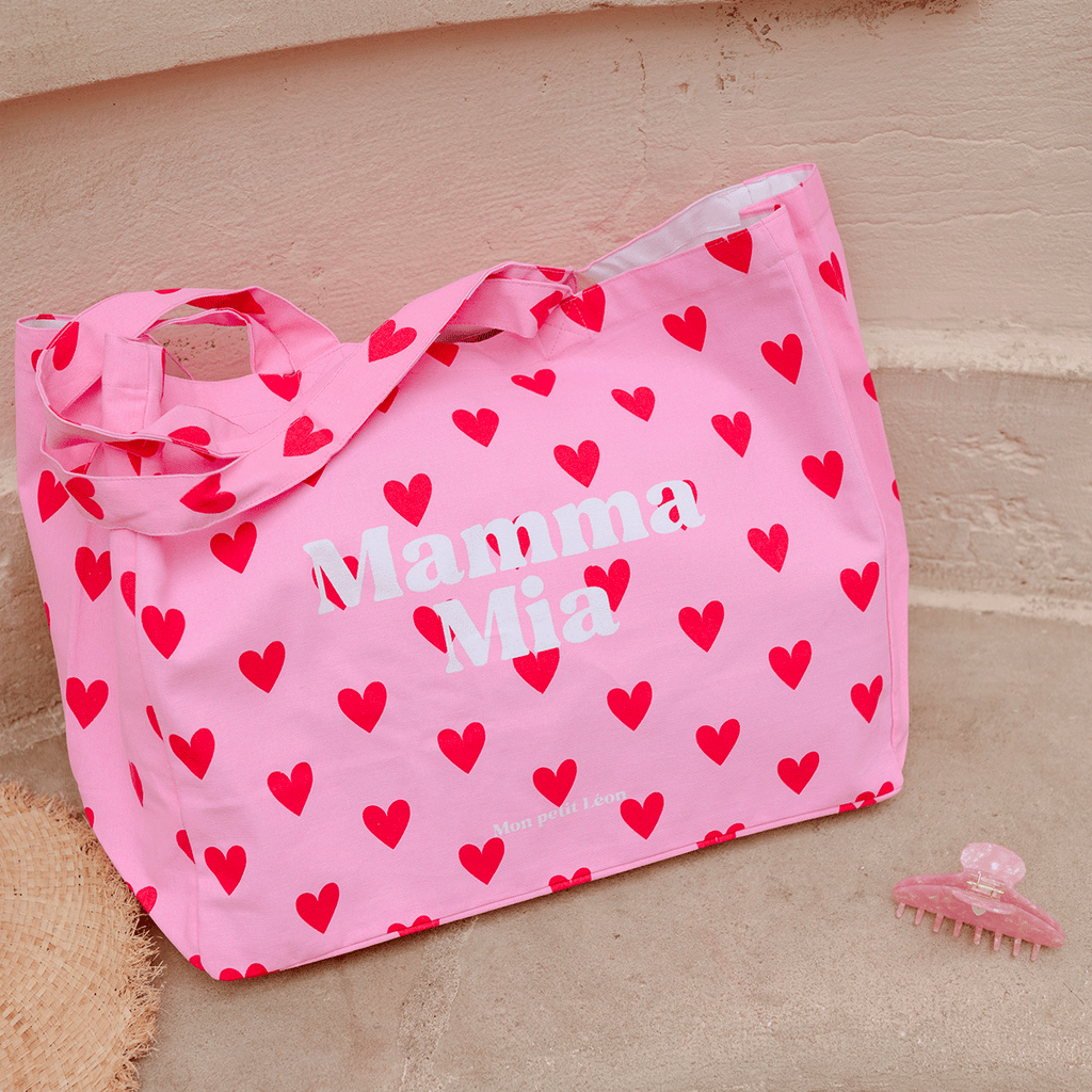 Cabas XXL - Coeurs roses et rouges, Mamma Mia