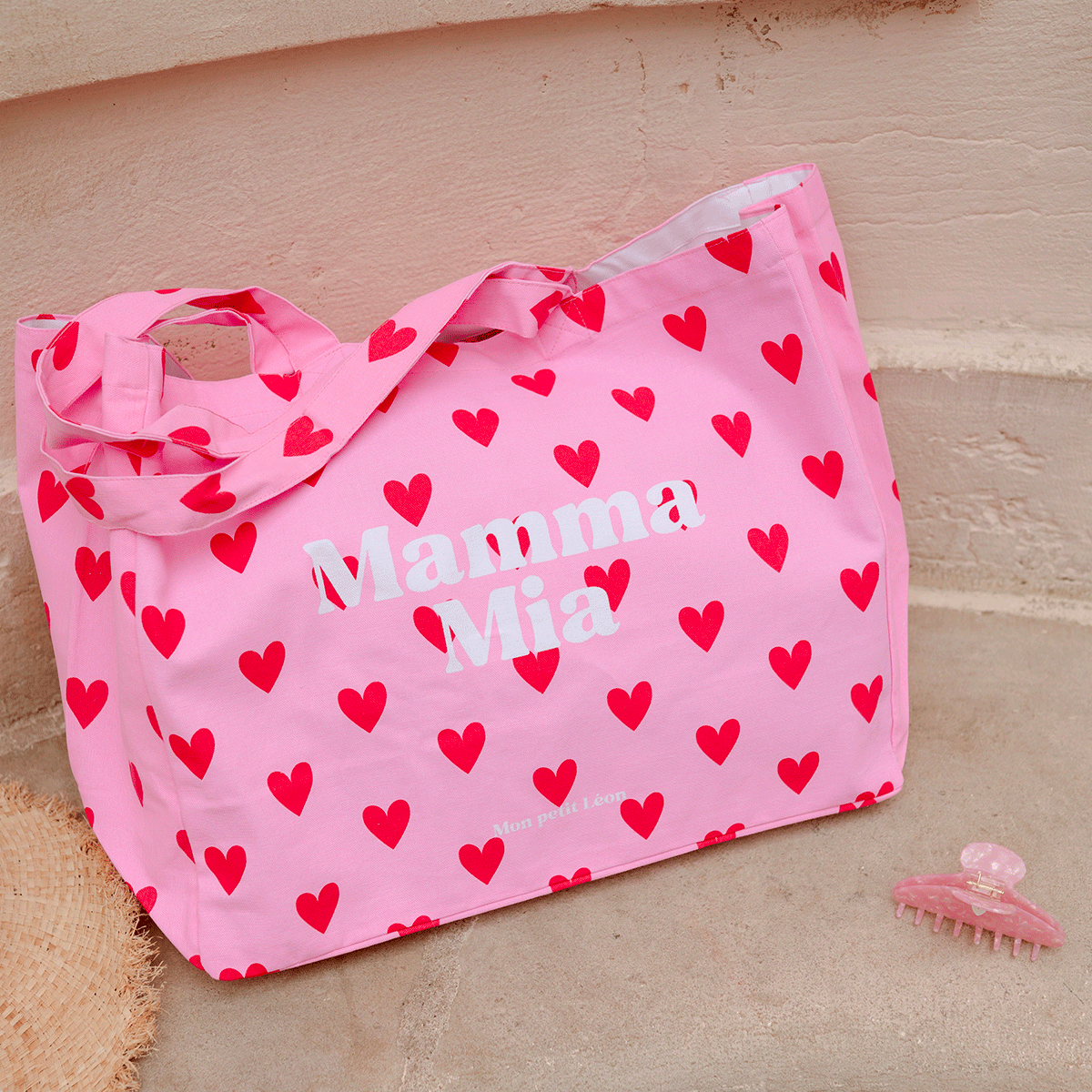 Cabas XXL - Coeurs roses et rouges, Mamma Mia