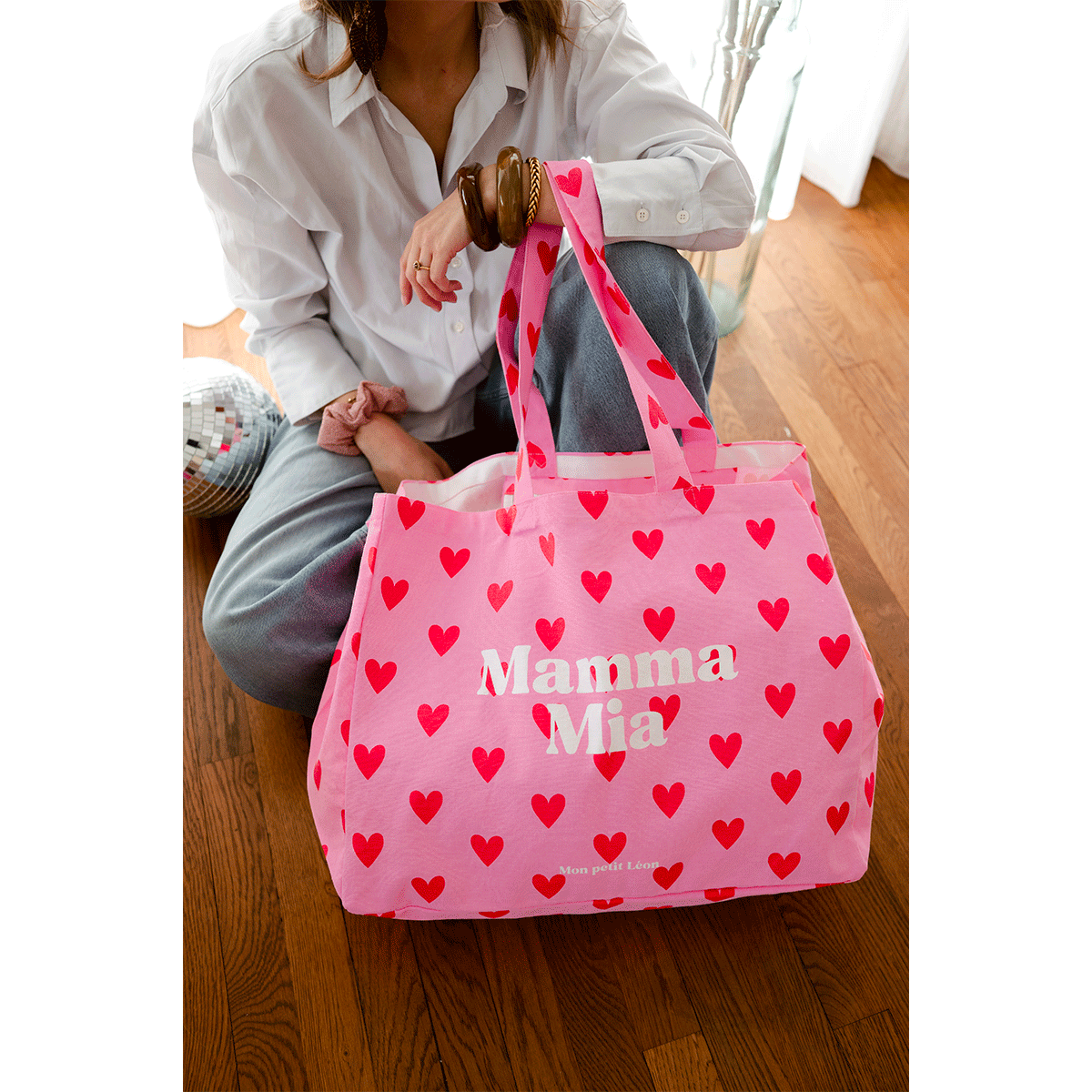 Cabas XXL - Coeurs roses et rouges, Mamma Mia