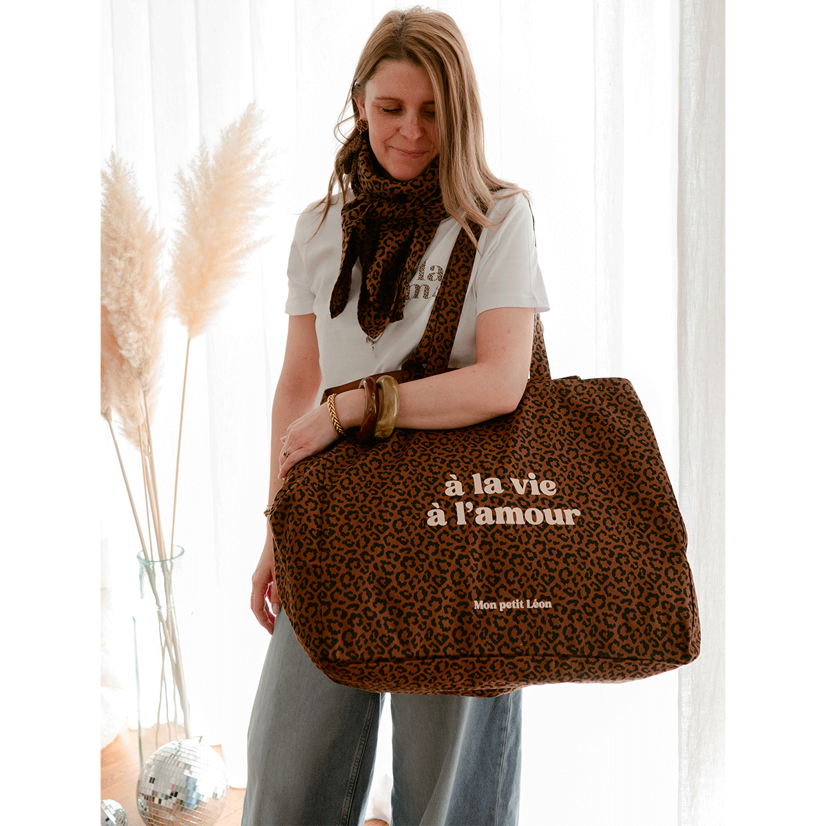Cabas XXL - Léopard foncé, A la vie à l'amour